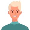 Vektorgrafik eines jungen Mannes mit kurzen blonden Haaren, der lacht und mit wachen Augen die Betrachtenden anschaut